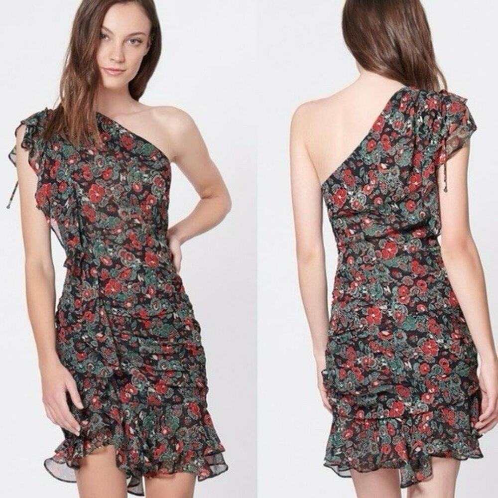 NWT VERONICA BEARD Silk Ballard Dress One Shoulder Ruffle Floral Size 4